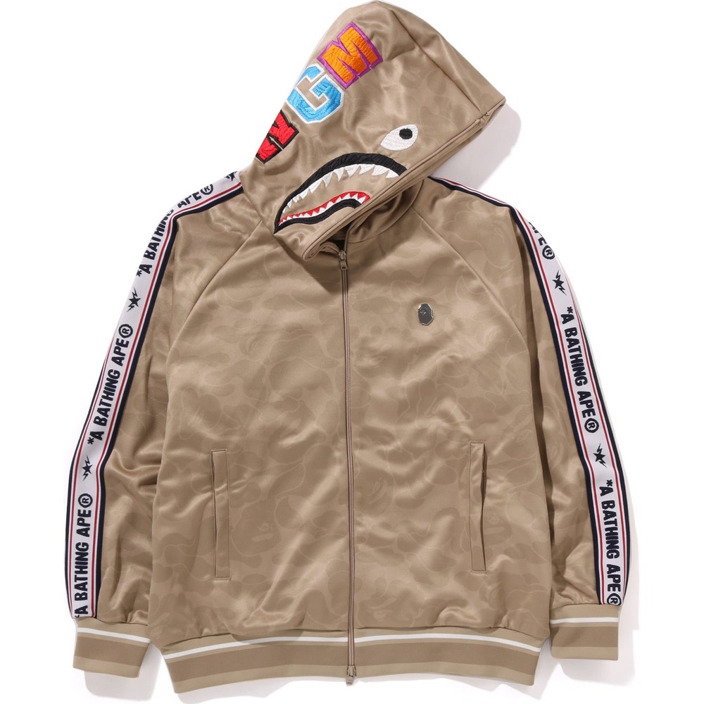 BAPE A Bathing Ape Shark Full Zip Track Jacket Tan Camo WGM Logo Tape NWT Med